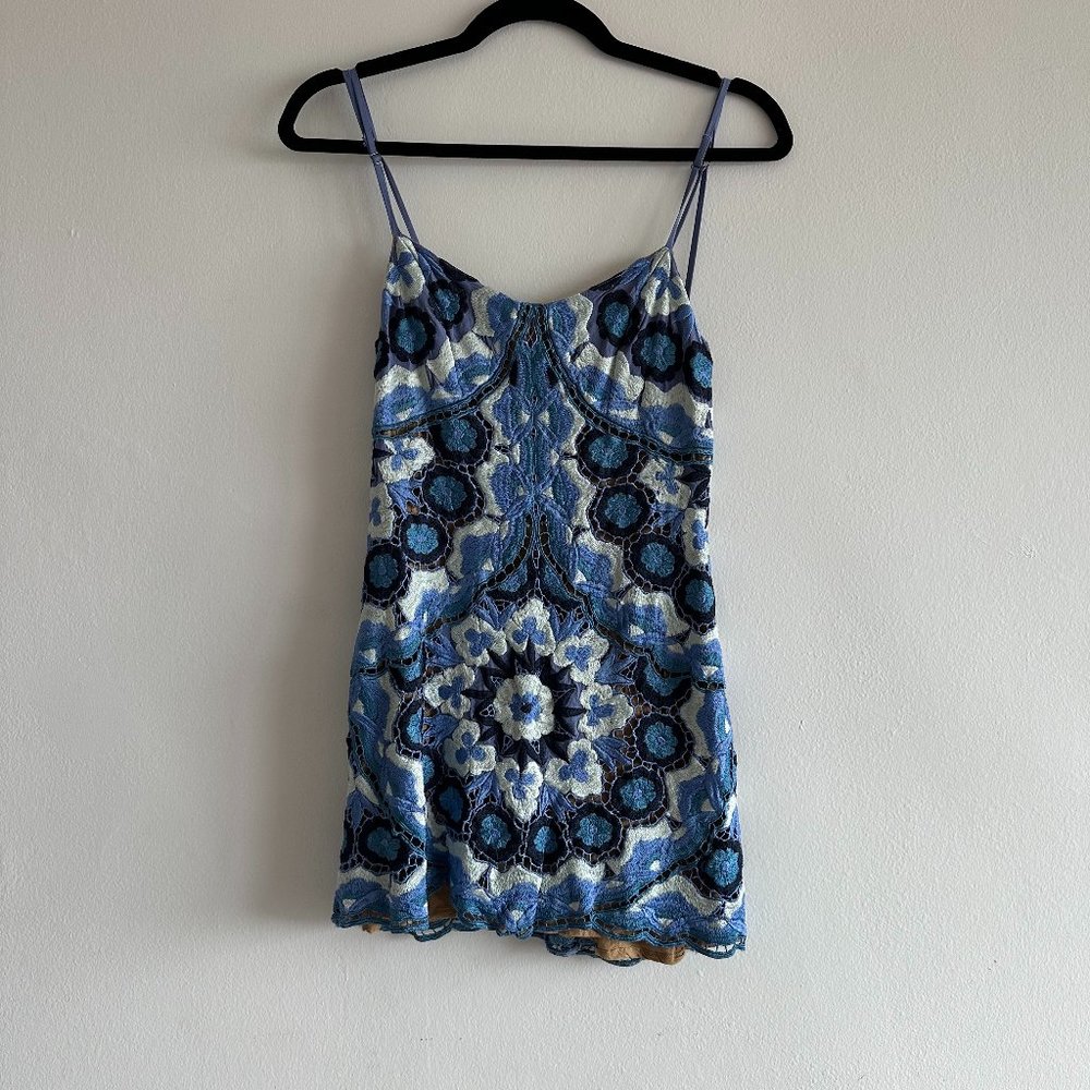Free People Blue and White Lace Crochet Dress